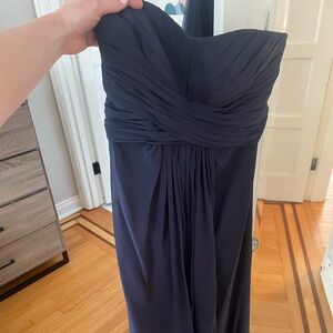 Navy, strapless, sweetheart maxi dress